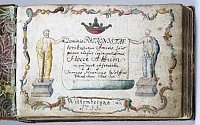 Titelblatt des Stammbuchs des Wittenberger Jura-Studenten Johann Heinrich Wolf, 1755